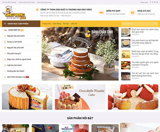Mã nguồn website Nguyên vật liệu làm bánh | Theme bản quyền